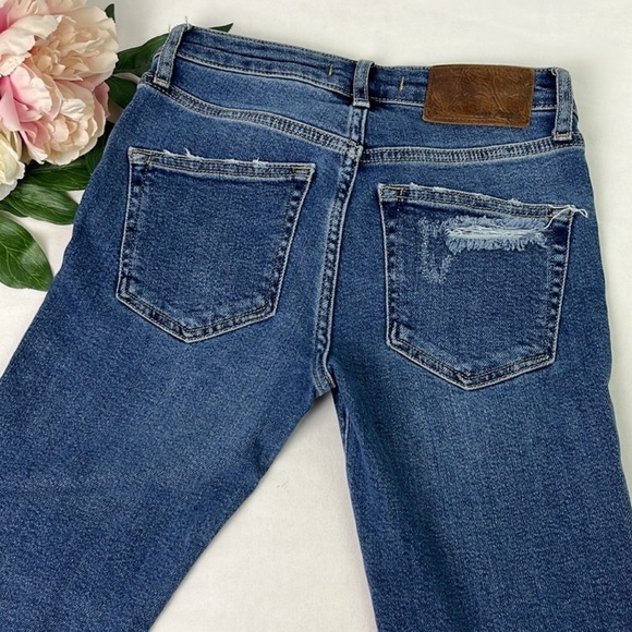 Free People Blue Color Blocked Cotton Blend Crop Flare Leg Denim Jeans Size 25 - Picture 3 of 7